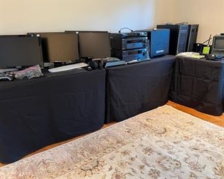 * Computer Monitors from Samsung and Asus
* Yamaha RX-V661 Receiver
* Samsung Blu Ray
* JBL Subwoofer
* 2009 MacBook Pro
* Routers from Buffalo and Asus
* PC Towers from Linux and Windows 7
* Slingbox, Keyboards and Xbox Controllers
* BW Home Theatre Speakers&nbsp;