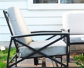 Patio furniture set includes love seat, 2 chairs and table.