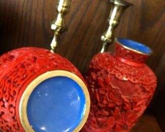 Cinnabar Vases with enameling 