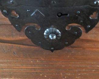 Close up of hasp on cabinet