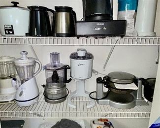 Kitchen appliances. Rice cookers, griddle, professional waffle maker, soft serve ice cream maker, Cuisinart food processor, blenders, iced tea maker, Keurig 2.0 and accessories. Baking pans, China covers. Cookie press 
