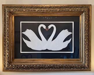 Fabulous Gold Leaf Wood Frame over framed Swan lithograph. Signed Ken Perry 1981