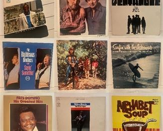 Vinyl records. Alphabet soup, Miles Davis, Fats Domino, The Righteous Brothers, Creedence Clearwater Revival, The Pentangle, Willie Nelson, Ray Price, Ramsey Lewis 