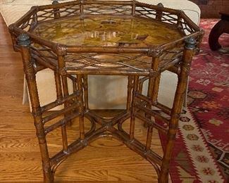 Palm Beach Coastal Style 
Excellent Vintage Tortoise Rattan Occasional side table Circa 1970's