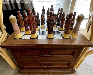 Marble Top Chess board cabinet table on wheels 