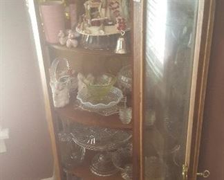 oak curio cabinet and contents