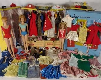 Vintage 1960s Barbies, Clothes, Accessories, Case