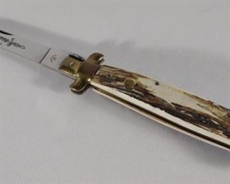 Stiletto Kissing Crane Stag Handle Folding Knife