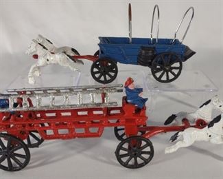 Cast Iron Horse Drawn Fire Wagon & Carriage