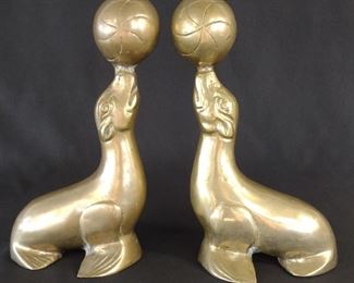 Pair of Vintage Brass Seal Bookends