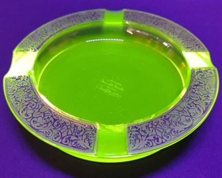 Moser Karlsbad Signed Uranium Art Glass Ashtray