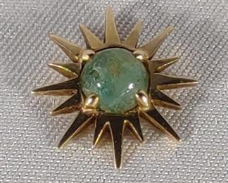 14K Gold & Jade Sun Pendant