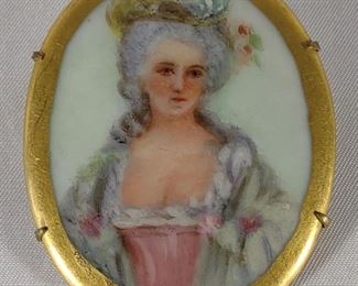 Antique Porcelain Painted Brooch Portrait