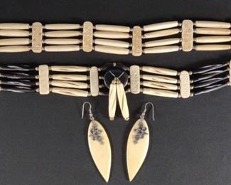 Vintage Carved Bone Necklaces & Earrings