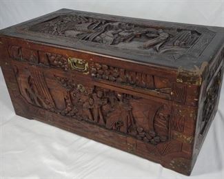 Chinese Carved Camphor Chest 29"x15"x14" Hung Hop