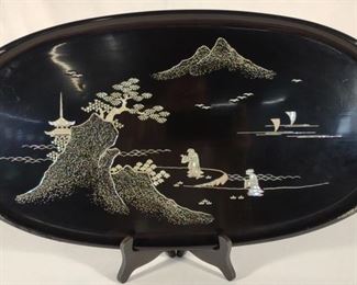 Vintage Japanese Lacquer MOP Inlaid Tray