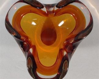 Mid Century Orange Art Glass Ashtray