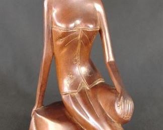 Balinese Carved Wood Sculpture of Sitting Woman
