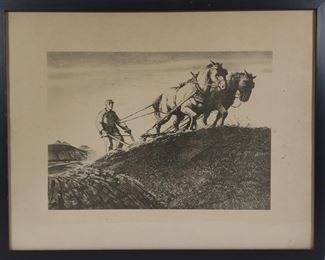James E. Allen Signed Lithograph "The Plowman"