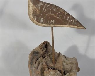 Wood Carved Shorebird Decoy w/ Metal Beak