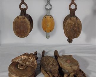 6 Old Block & Tackle Pulleys