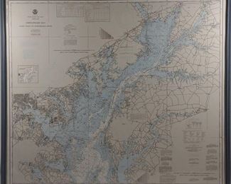 Framed Maryland Chesapeake Bay Chart / Map