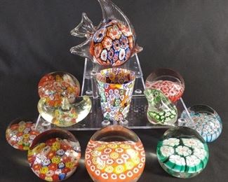 11 Millefiori Art Glass Paperweights