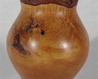Signed Red Maple Burl Turned Vase