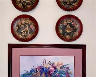 Signed Glynda Turley-Iris Basket Painting + Decorative Plate Set