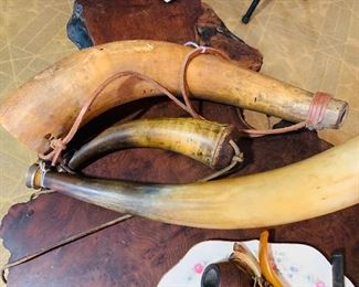 Powder horn and hunting horns