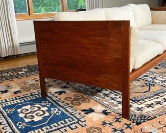 DANISH MID-CENTURY SOFA | Teak and teak veneer couch of Danish mid-century modern design, with wool cushions, comfortable! - h. 25 x w. 86 x d. 31-1/2 in.
