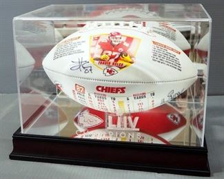 Travis Kelce (Kansas City Chiefs) Autographed Football With Personal Stats, With Beckett COA Sticker, In Display Case
