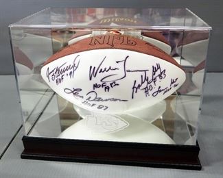 Kansas City Chiefs Autographed Football, Includes Len Dawson, Jan Stenerud, Bobby Bell, Willie Lanier, And Lamar Hunt, All HOF, With JSA COA Sticker
