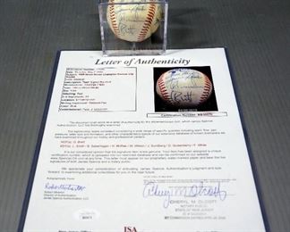1985 World Series Champion Kansas City Royals Team Autographed Baseball, With JSA COA And Sticker