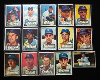 1952 Topps #9, #57, #98, #198, #202, #206 x 2, #254, #255, #256, #275, #276, #278, #282, And #306, Total Qty 15, See Photos