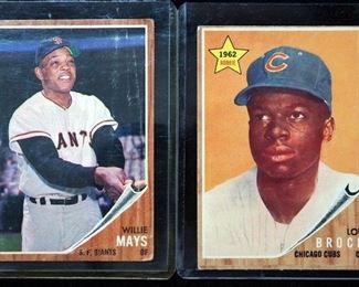 1962 Topps Willie Mays #300, HOF, And Lou Brock #387, HOF, Rookie Card