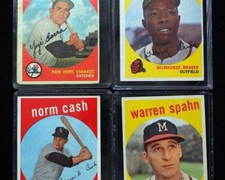 1959 Topps Hank Aaron #380, HOF, Norm Cash #509, Yogi Berra #180, HOF, And Warren Spahn #40, HOF