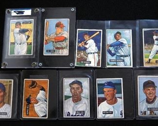 1951 Bowman #4, #14, #25, #46 (HOF), #151, #224, #232 (HOF), #233 (HOF), #296, #317, Total Qty 10, Some In Acrylic Holders