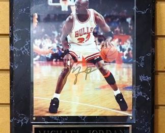 Michael Jordan (Chicago Bulls) Autographed 8-1/2 x 11 Photo, Under Acrylic In Wall Mounted Plaque