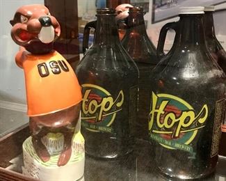 Beavers Decanter and Hops Glass Jugs 