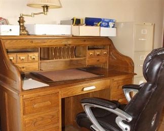 Oak Crest Roll Top Desk and Desk Chair