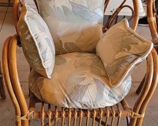 Bamboo Rattan Style Patio or Sunroom Chair with Cushions