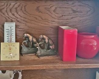 Barometer, Dog Bookends, Red Vases