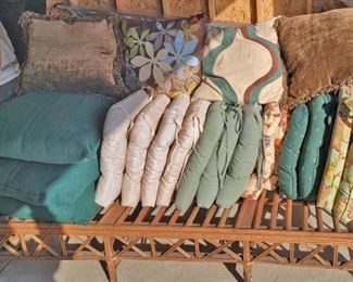 Beautiful Vintage Patio Sunroom Rattan Sofa and throw Pillows and Chair Pillows