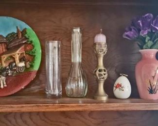 Grape Edged Vase, Brass Candle Holder, Horse Scenic Plate