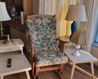 MCM BLond End Tables and Coffee Table and Rocking Chairs and Lamps