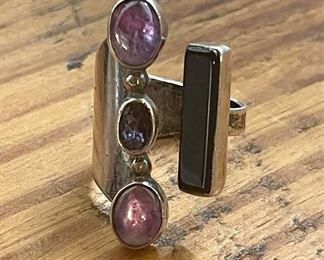 gorgeous modernist amethyst and onyx sterling ring