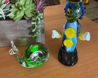 Mid Century clown and snail paperweight