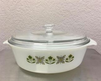 $32 - VINTAGE FIREKING GREEN MEADOW CASSEROLE DISH #437 WITH GLASS LID - IN ABSOLUTE PRISTINE CONDITION