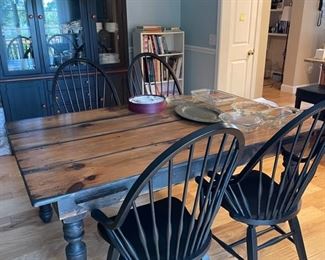 Custom built farmhouse rustic style expandable dining table with four chairs